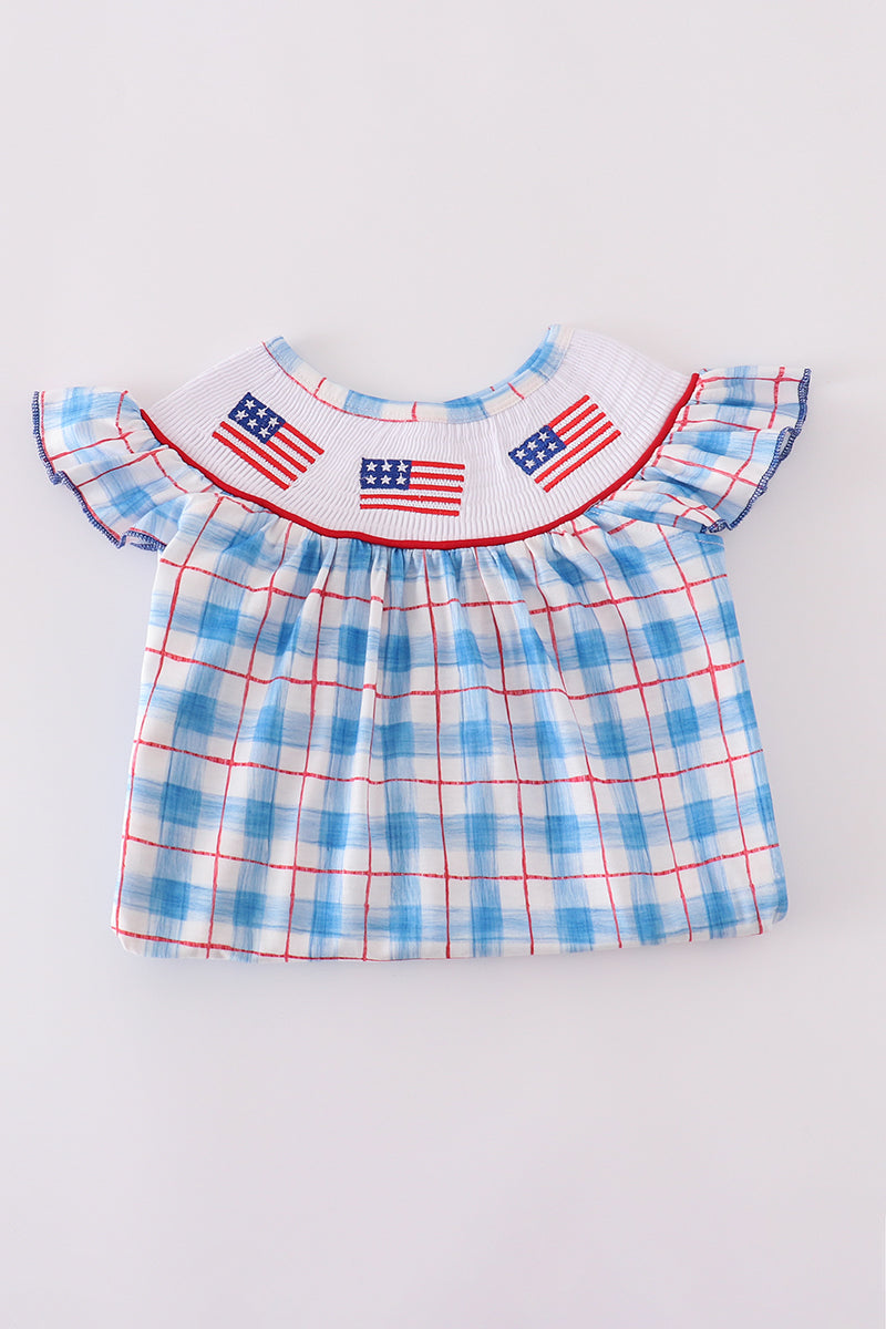 Flag embroidery smocked dress