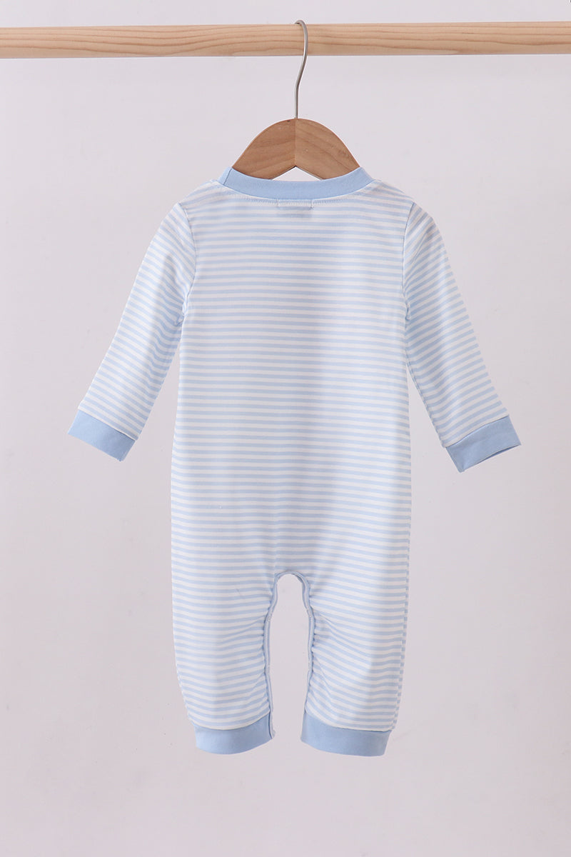 Blue heart smocked stripe romper