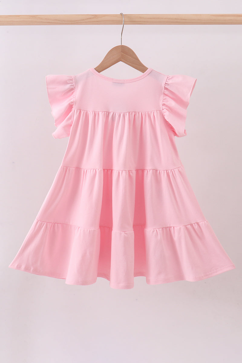 Pink clover sequin ruffle tiered dress