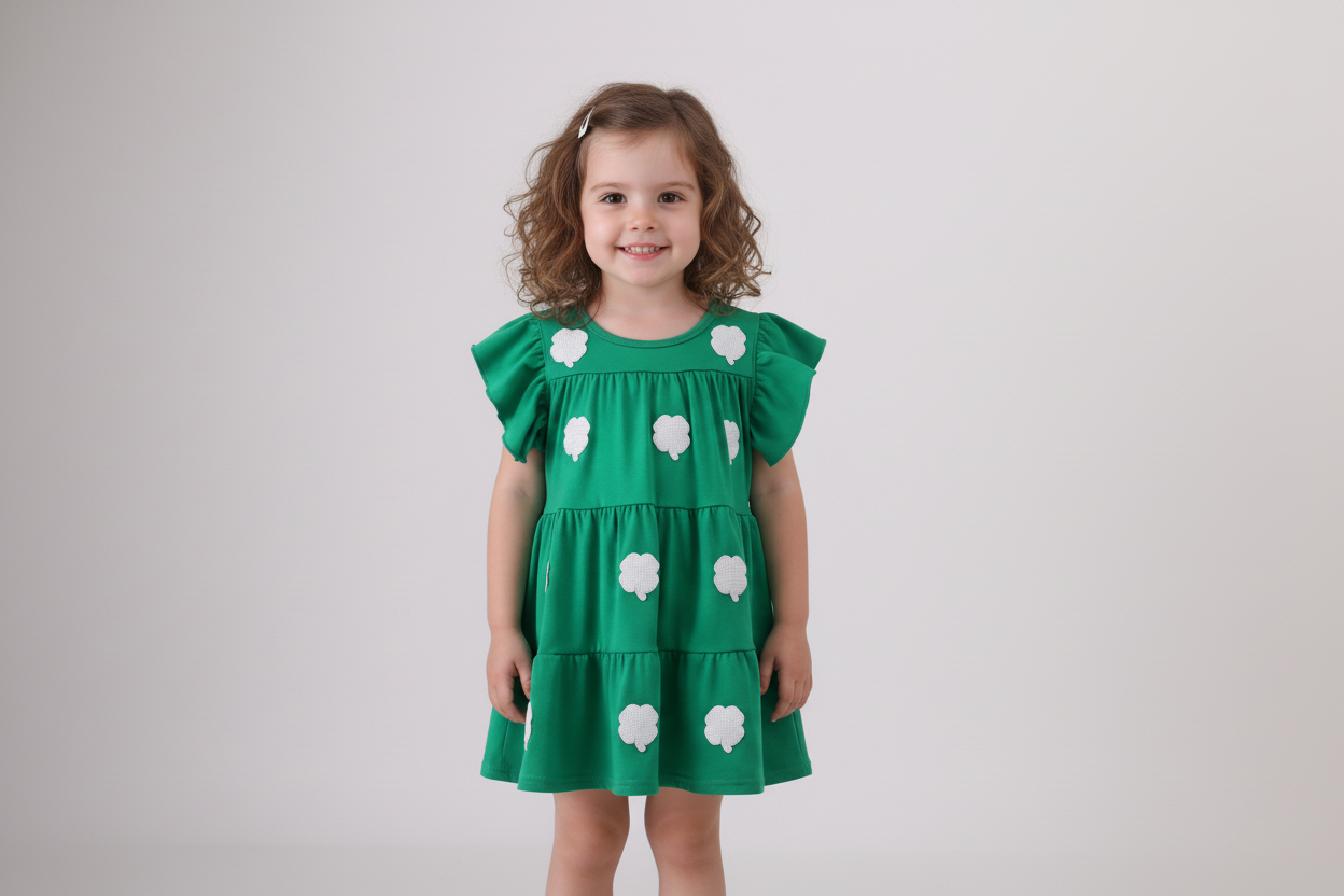 Green clover sequin ruffle tiered dress