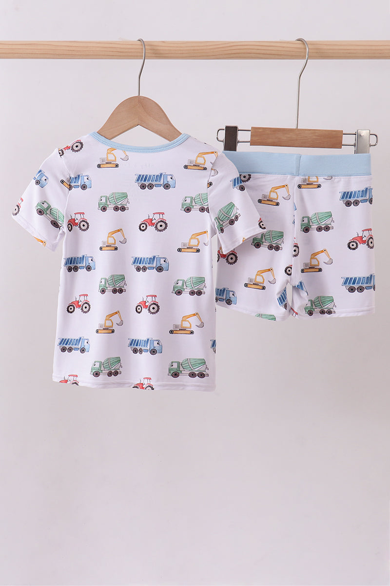 Blue car print bamboo pajama set