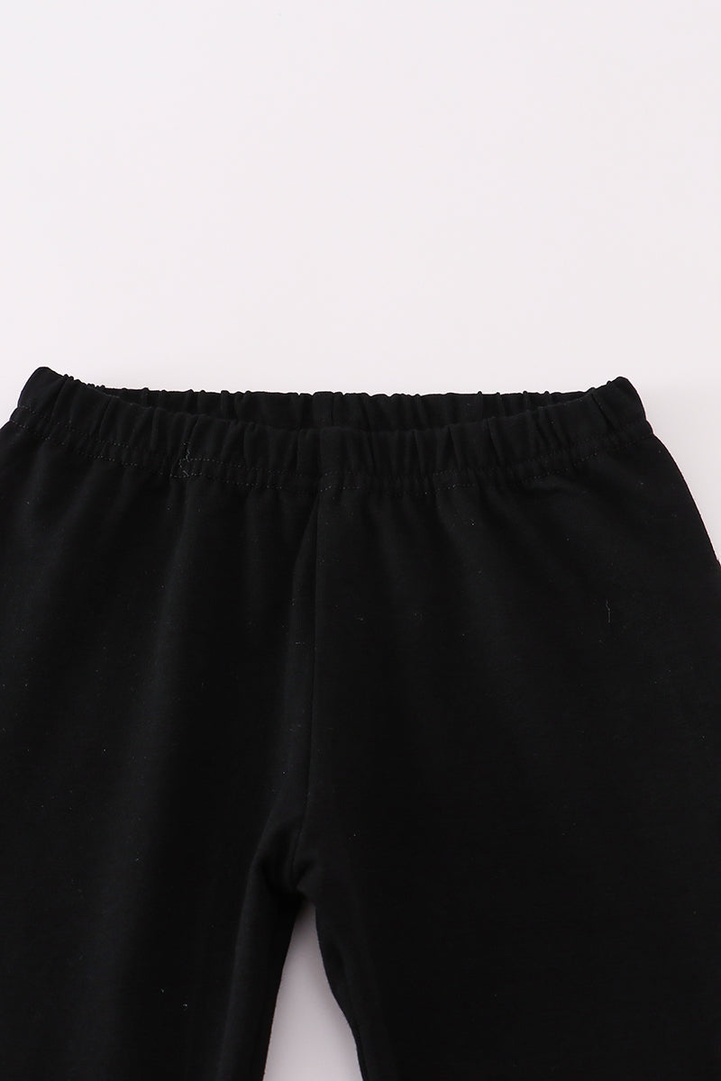 Purple Halloween dot witch embroidery pants set