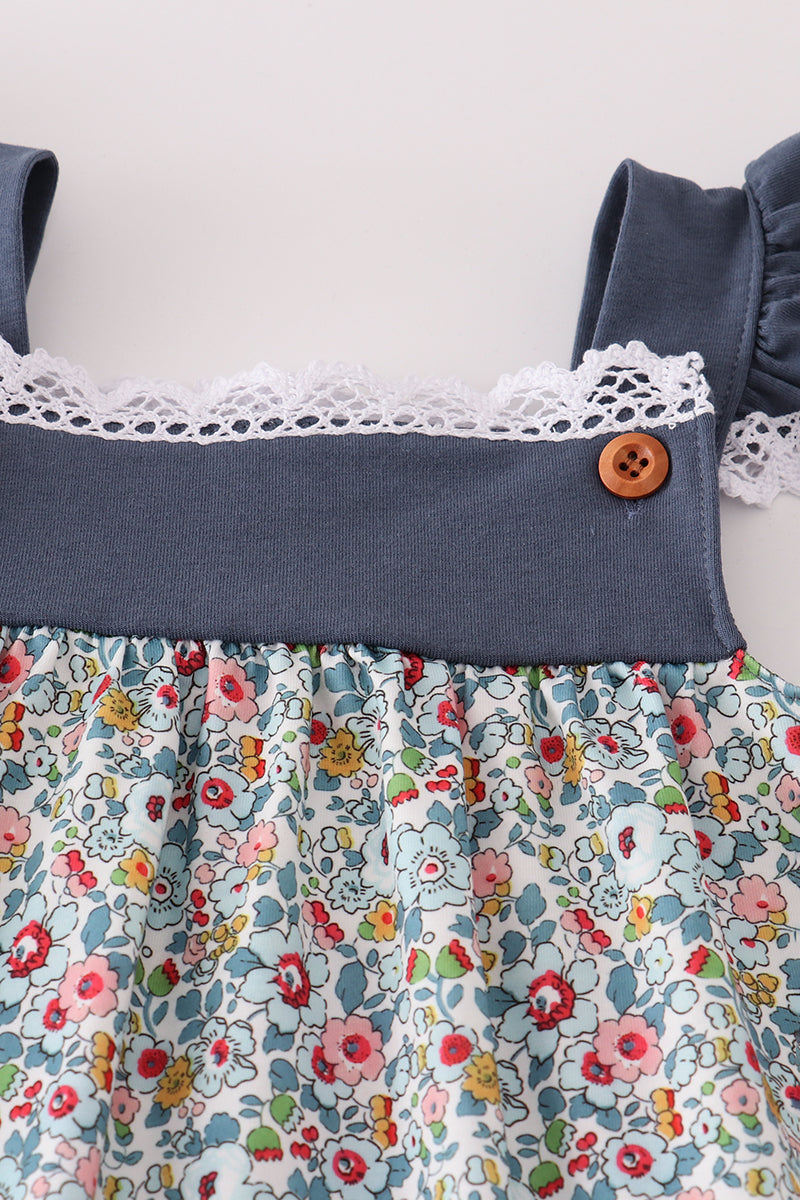 Blue meadow charm lace ruffle pants set