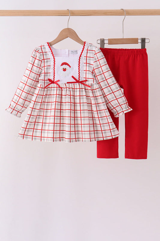 Red Plaid Santa Smocked Bow Pants Set