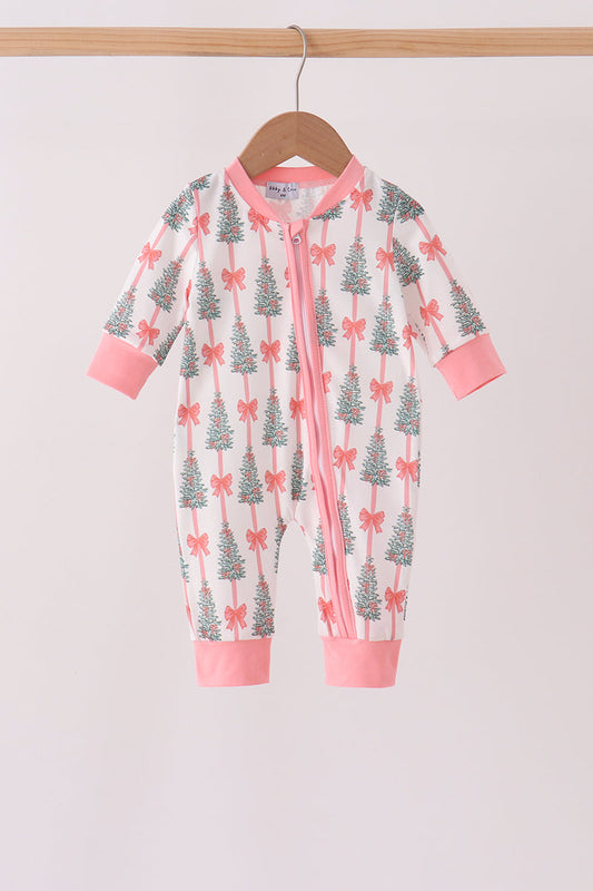 Pink Christmas Tree Bow Romper