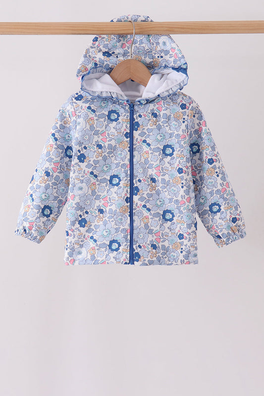 Blue Floral Ruffle Raincoat