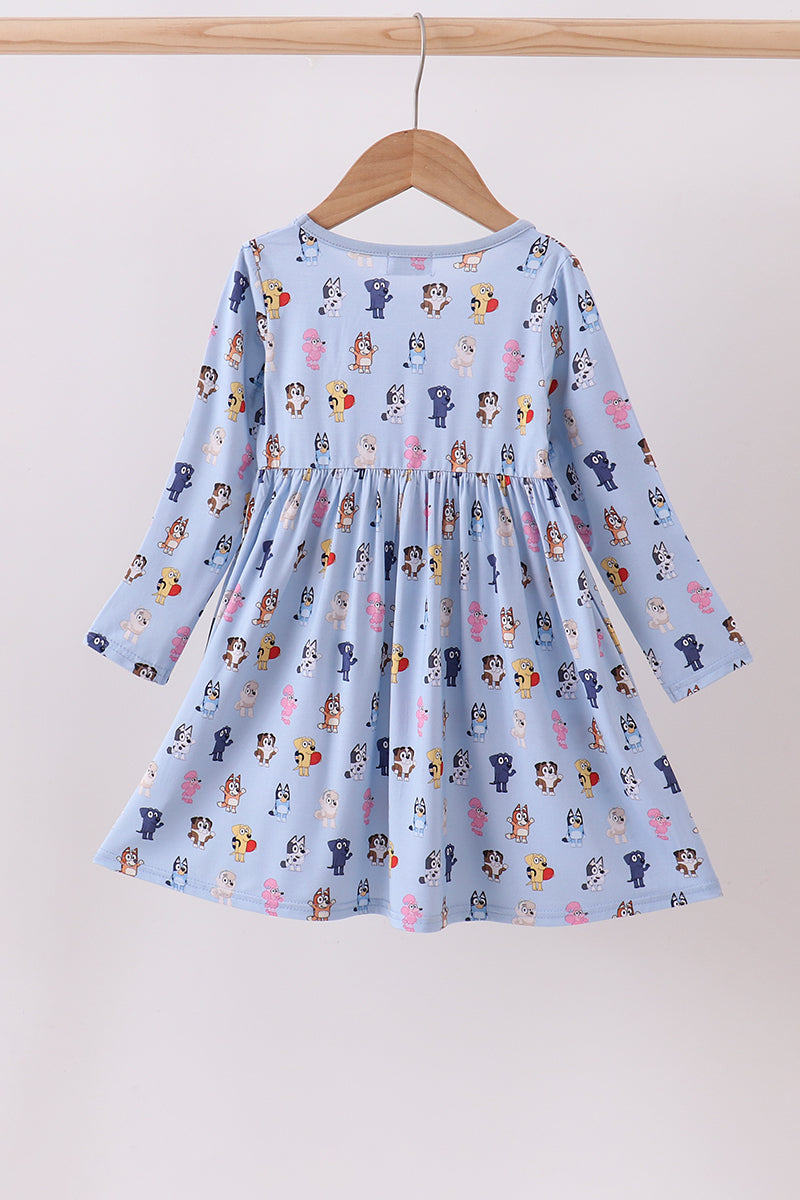 Premium blue character print bamboo dress