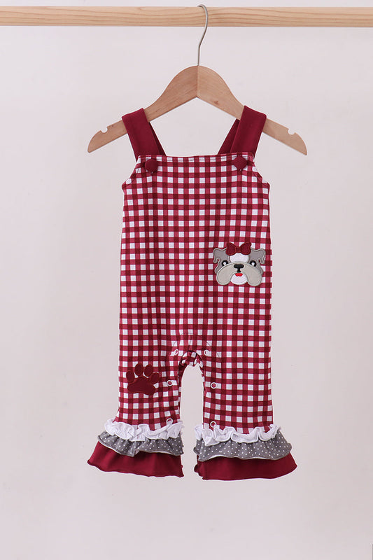 Premium Maroon Georgia bulldog gingham ruffle romper