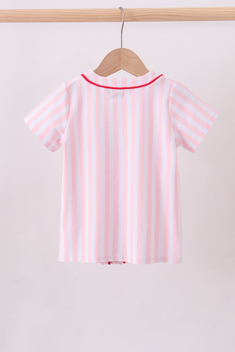 Pink baseball bow stripe top