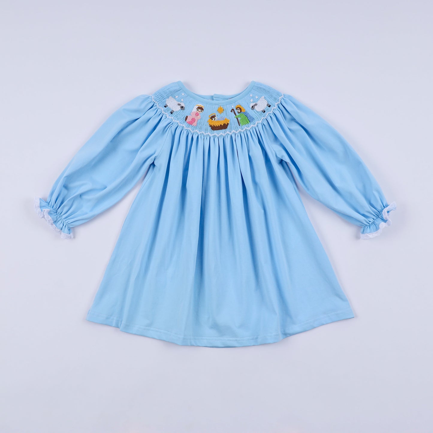 Blue nativity hand smocked dress