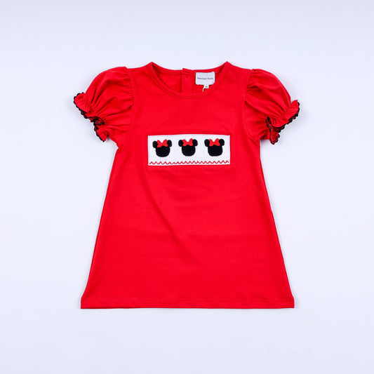 Red character hand smocked dress