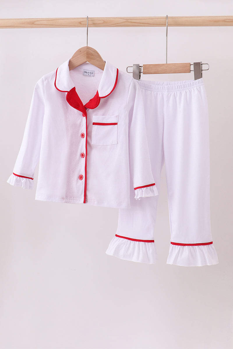 White ruffle pajamas pants set
