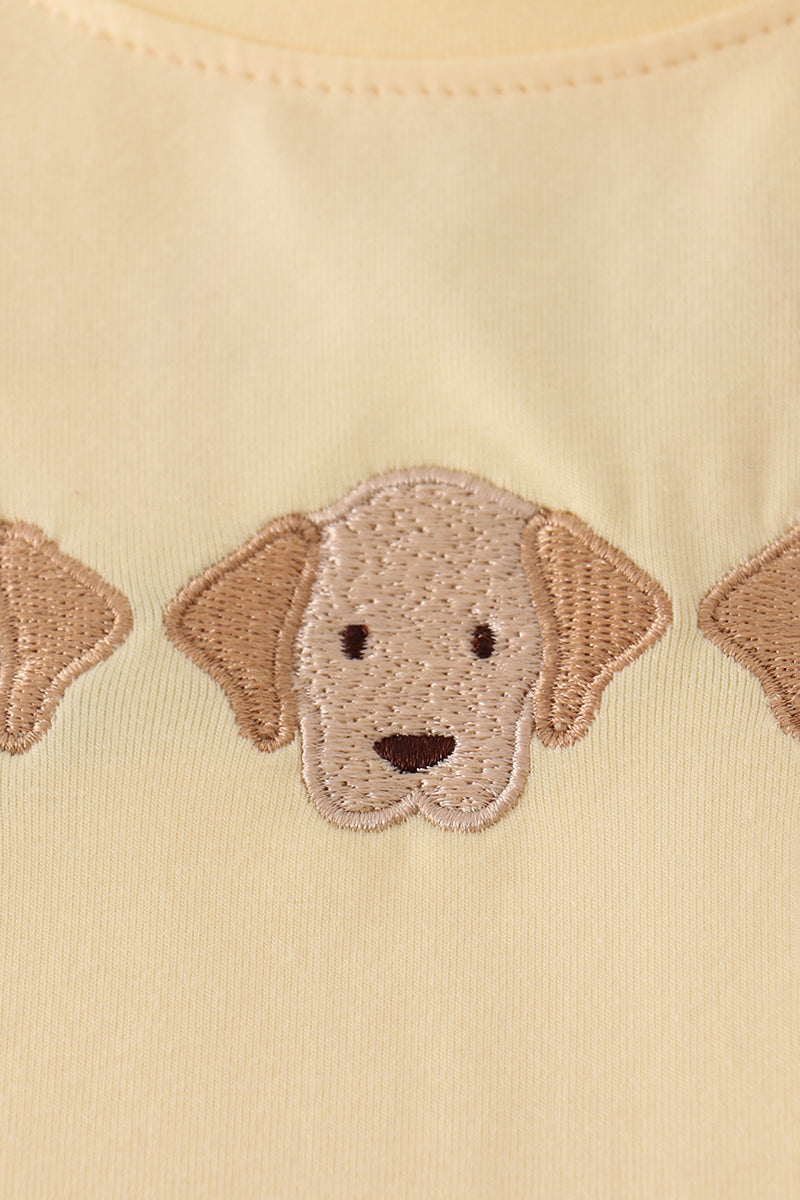 Yellow puppy embroidery gingham pants set