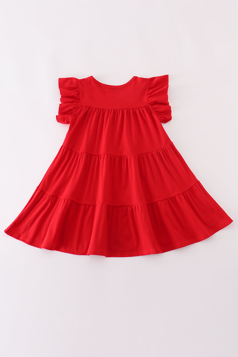 Red christmas sequin tiered girl dress