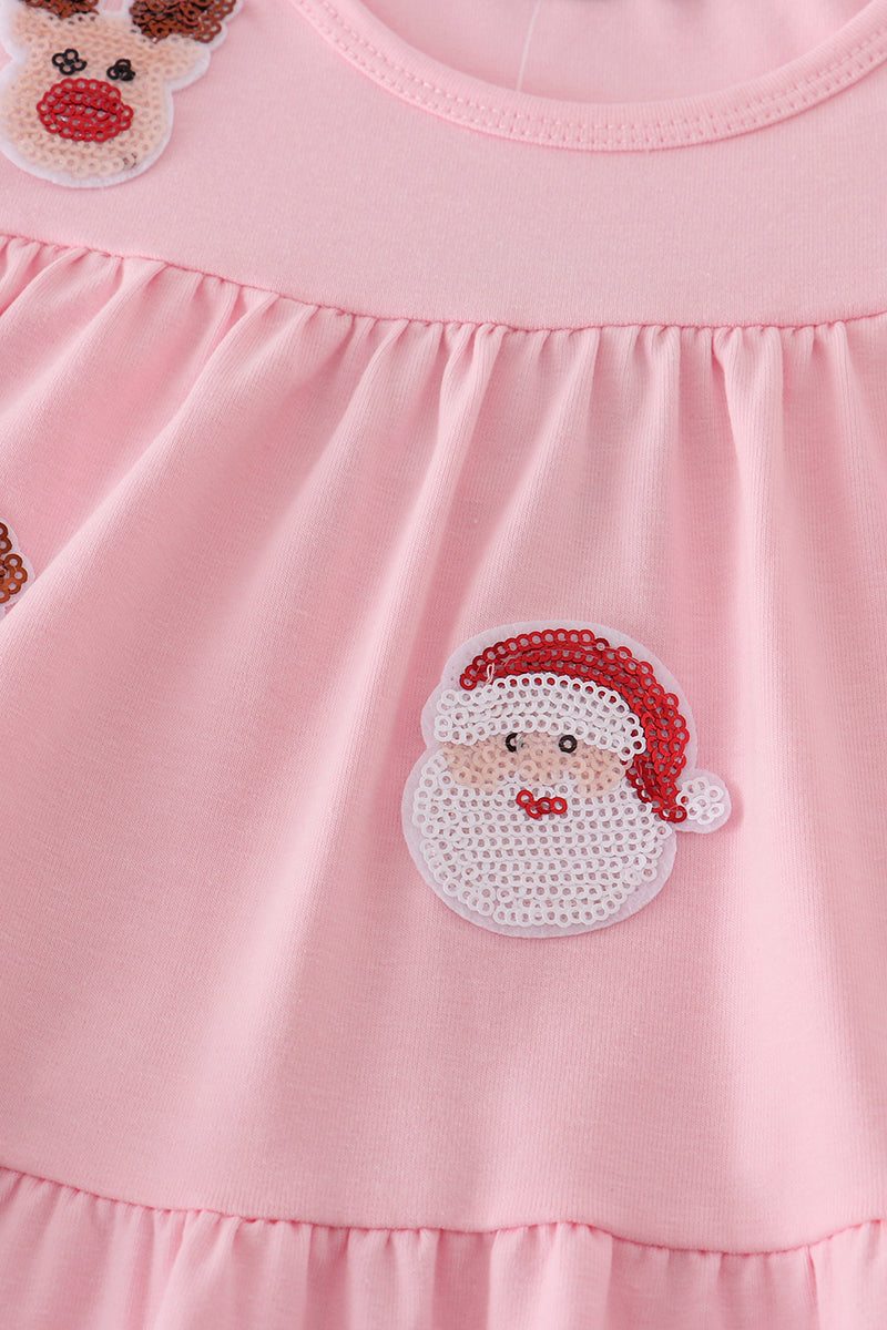 Pink christmas sequin tiered girl dress