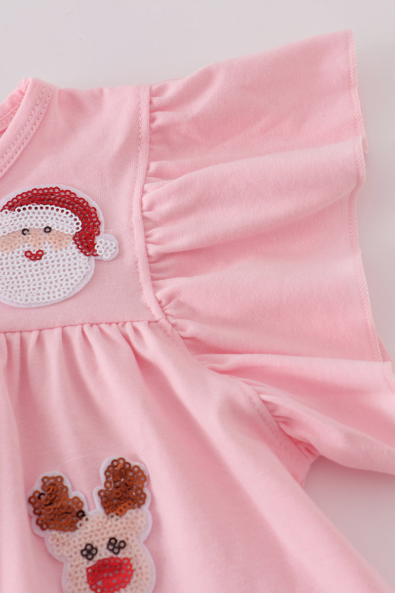 Pink christmas sequin tiered girl dress
