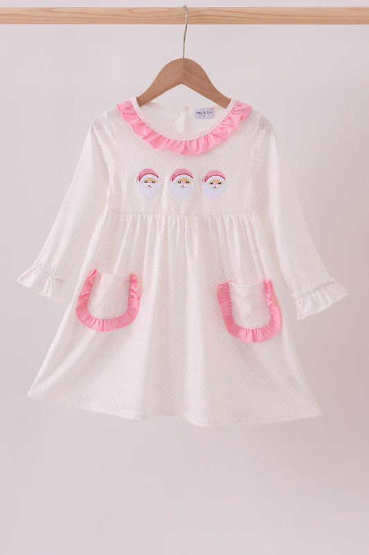 Pink santa claus embroidery ruffle dress