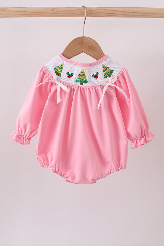 Pink christmas tree smocked bubble