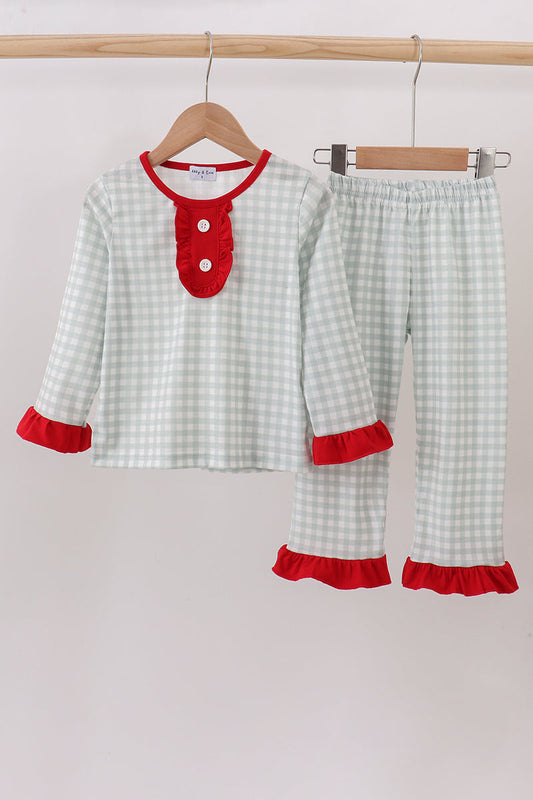Sage gingham ruffle pajama set