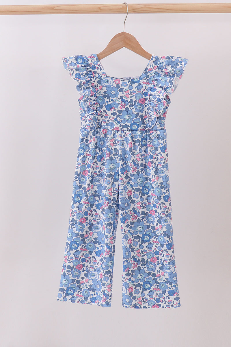 Blue floral ruffle jumpsuit