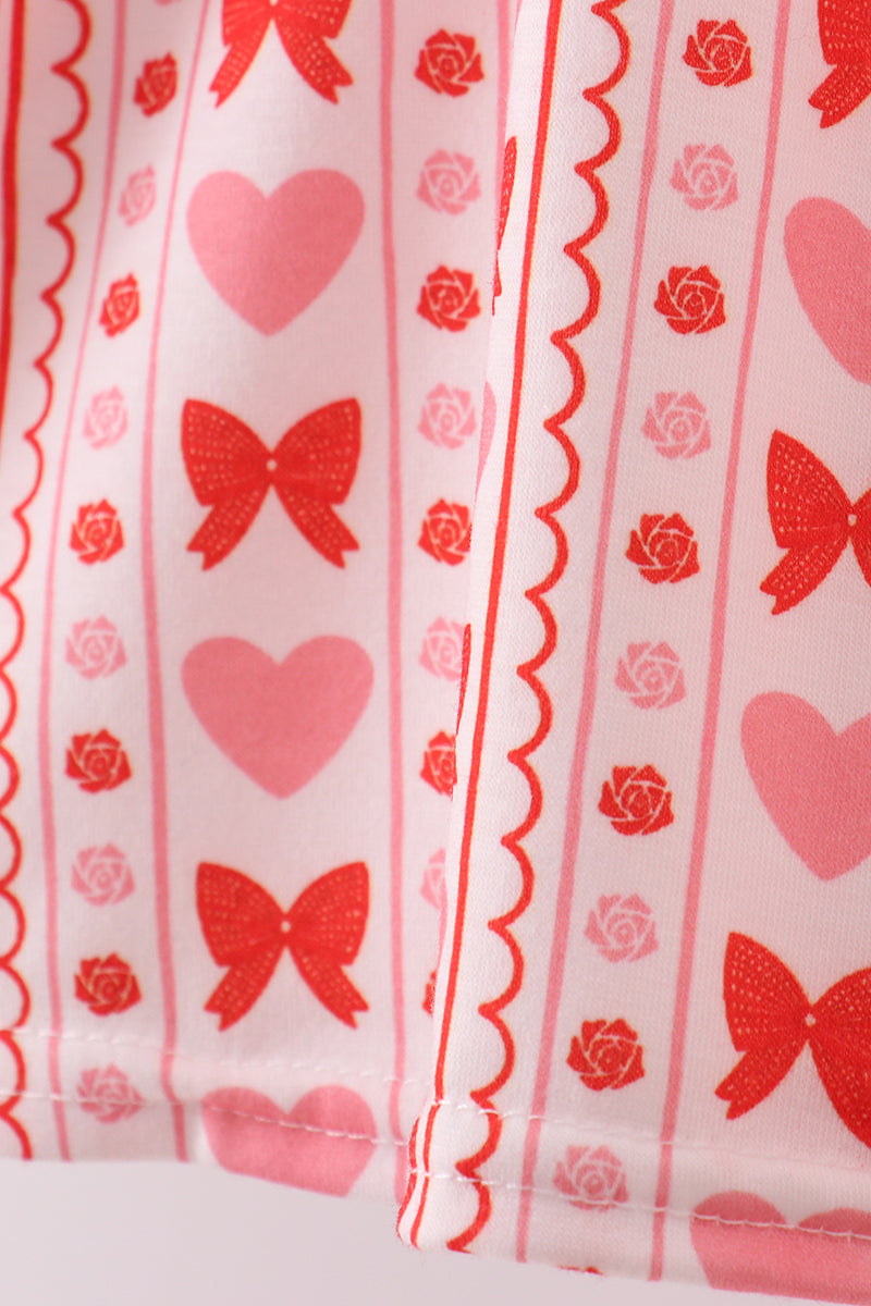 Red heart bow smocked bloomer set