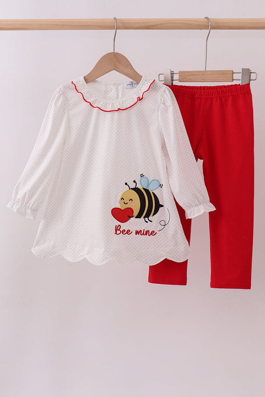 Bee mine applique ruffle pants set