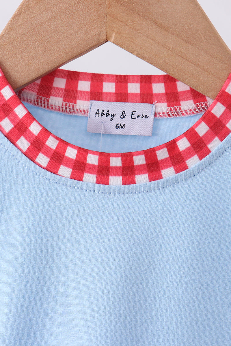 Blue character plane applique bubble