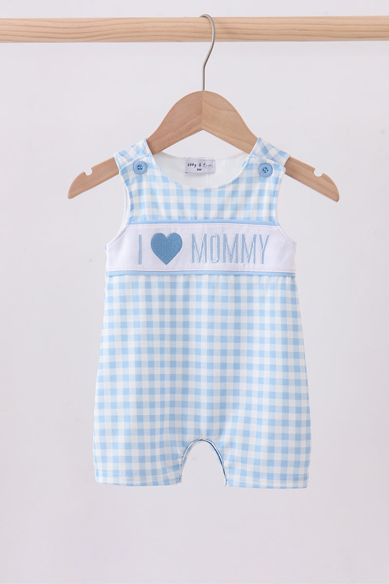 Blue I love MOMMY embroidery gingham jonjon