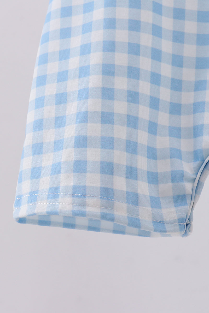 Blue I love MOMMY embroidery gingham jonjon