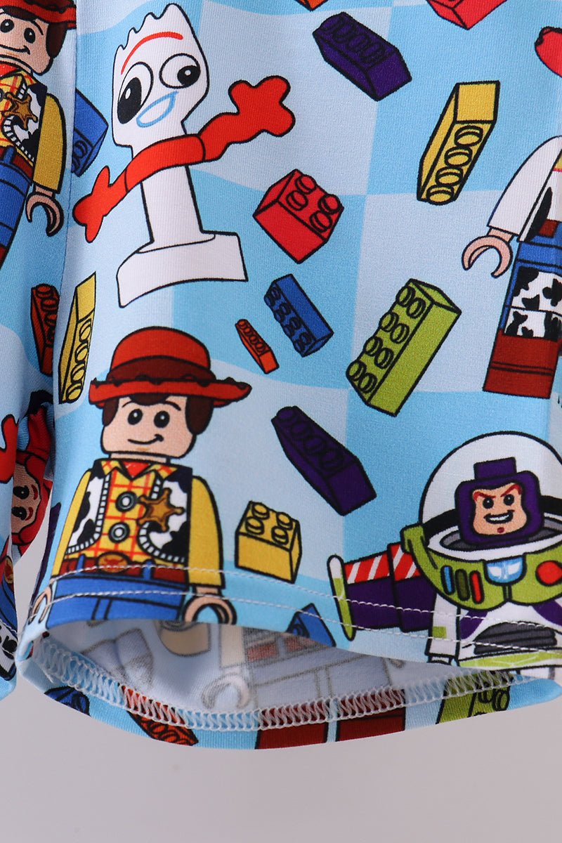 Blue character print bamboo pajama set