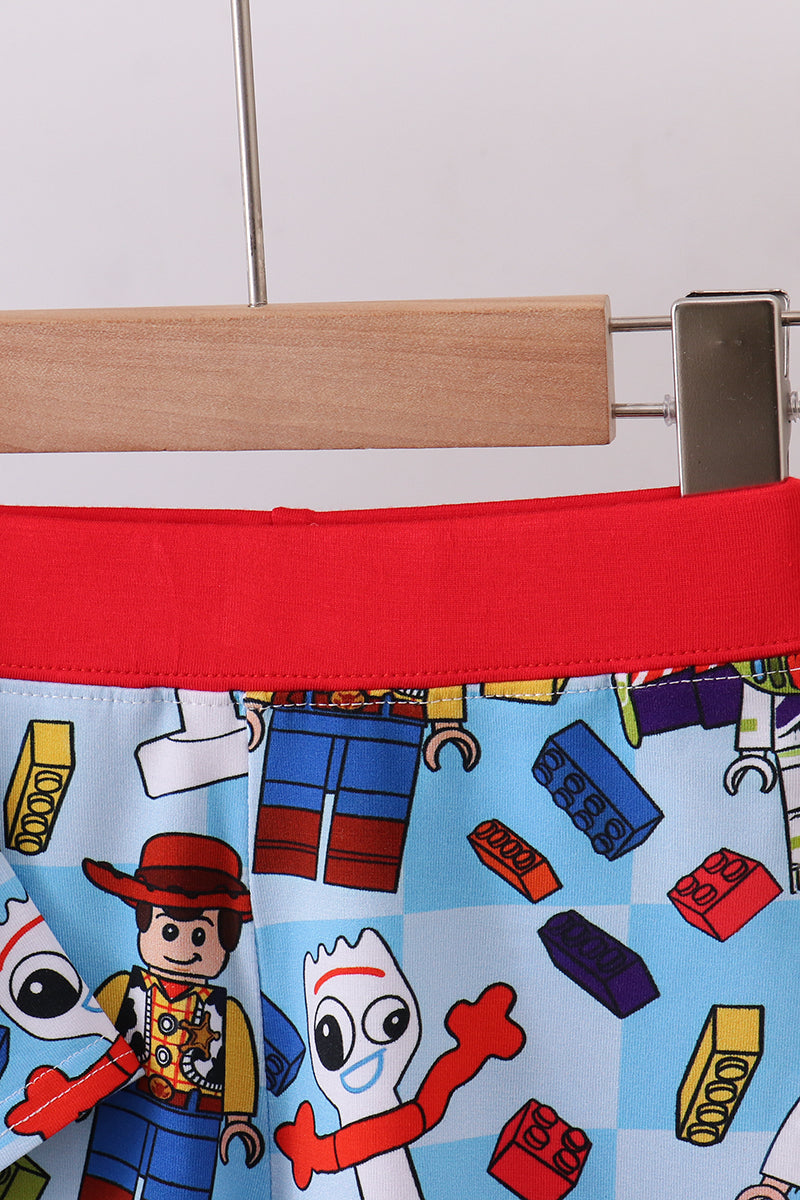 Blue character print bamboo pajama set