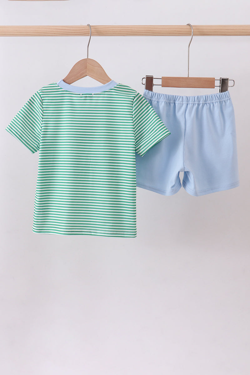 Green stripe clover golf cart applique shorts set
