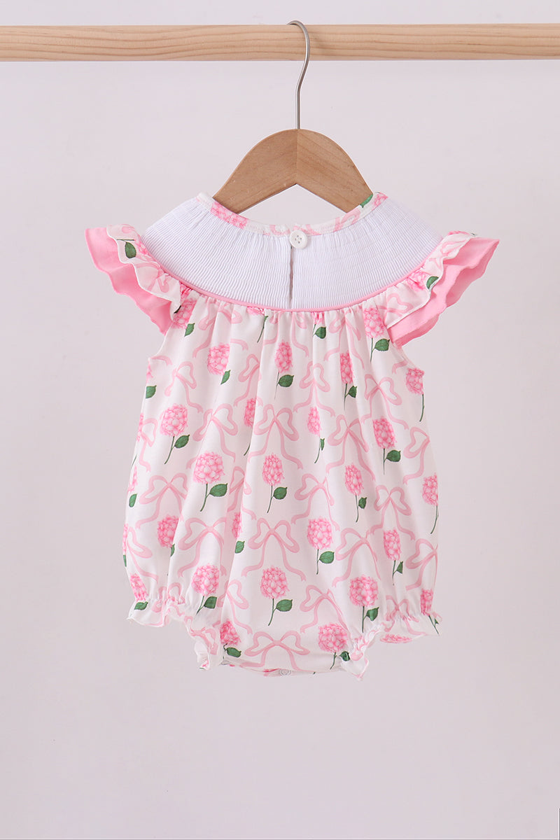 Pink bow hydrangea smocked bubble