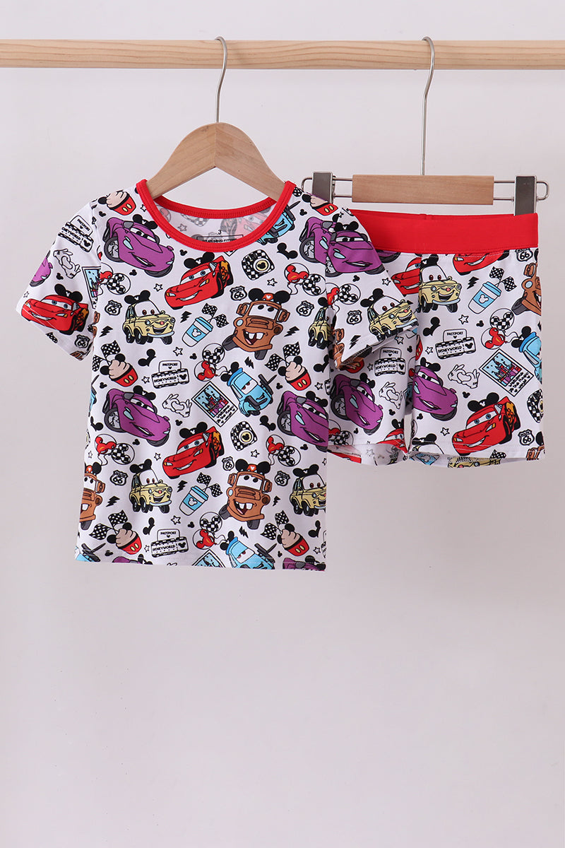 Red character bamboo shorts set