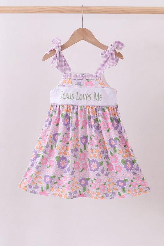 Purple floral Jesus loves me embroidery dress