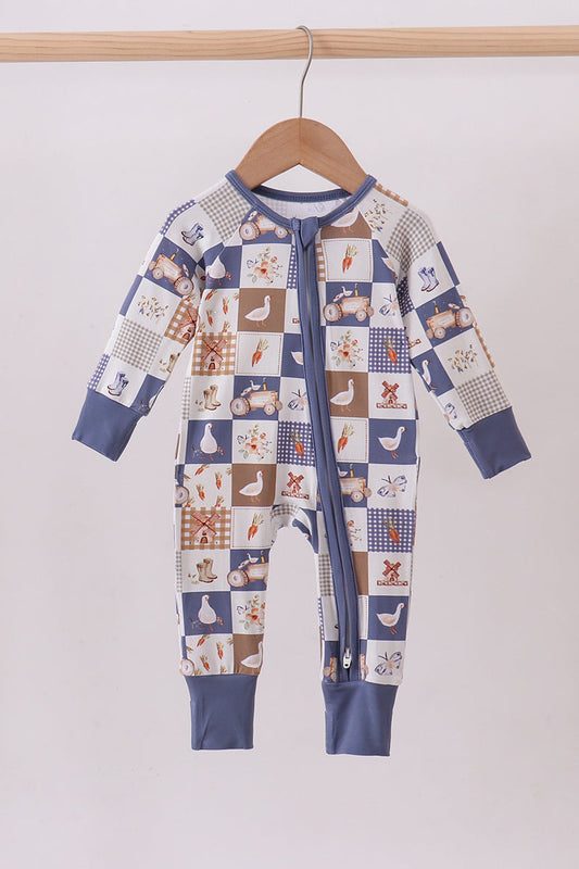 Navy checkered farm bamboo romper