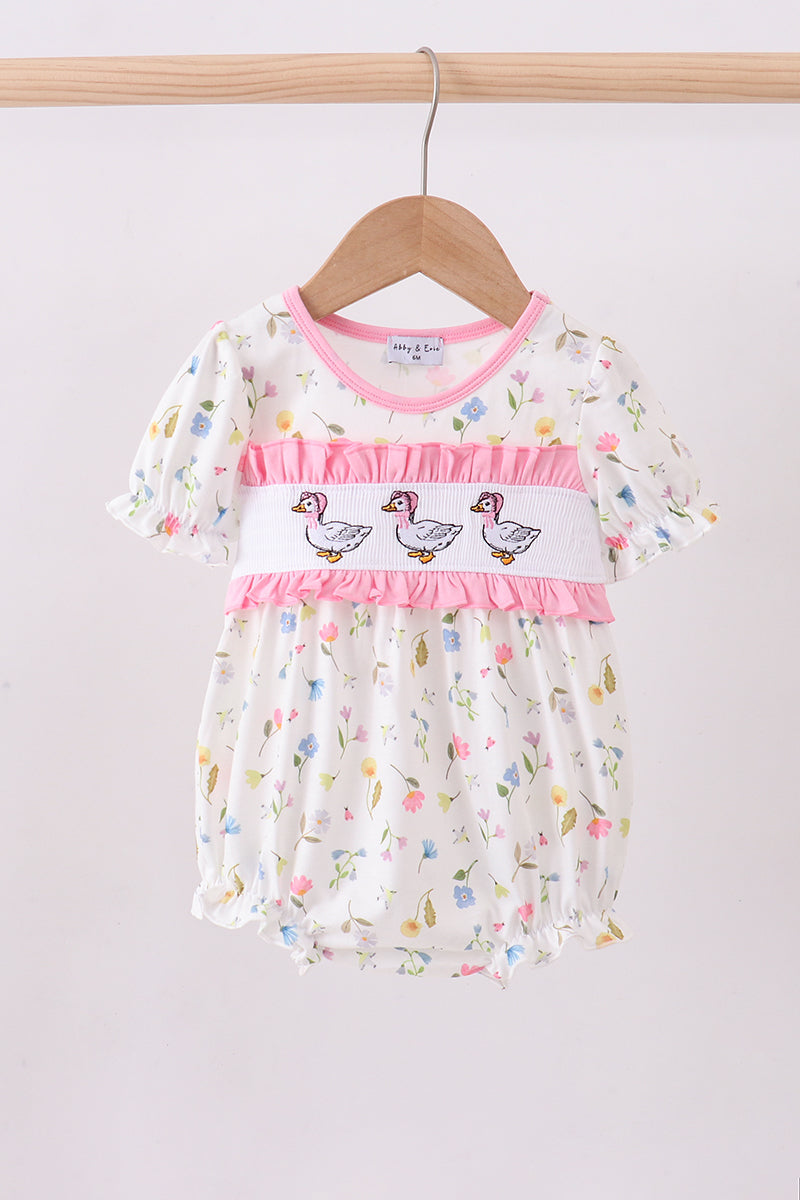 Pink duck smocked bubble