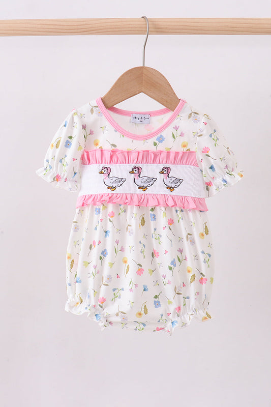 Pink duck smocked bubble