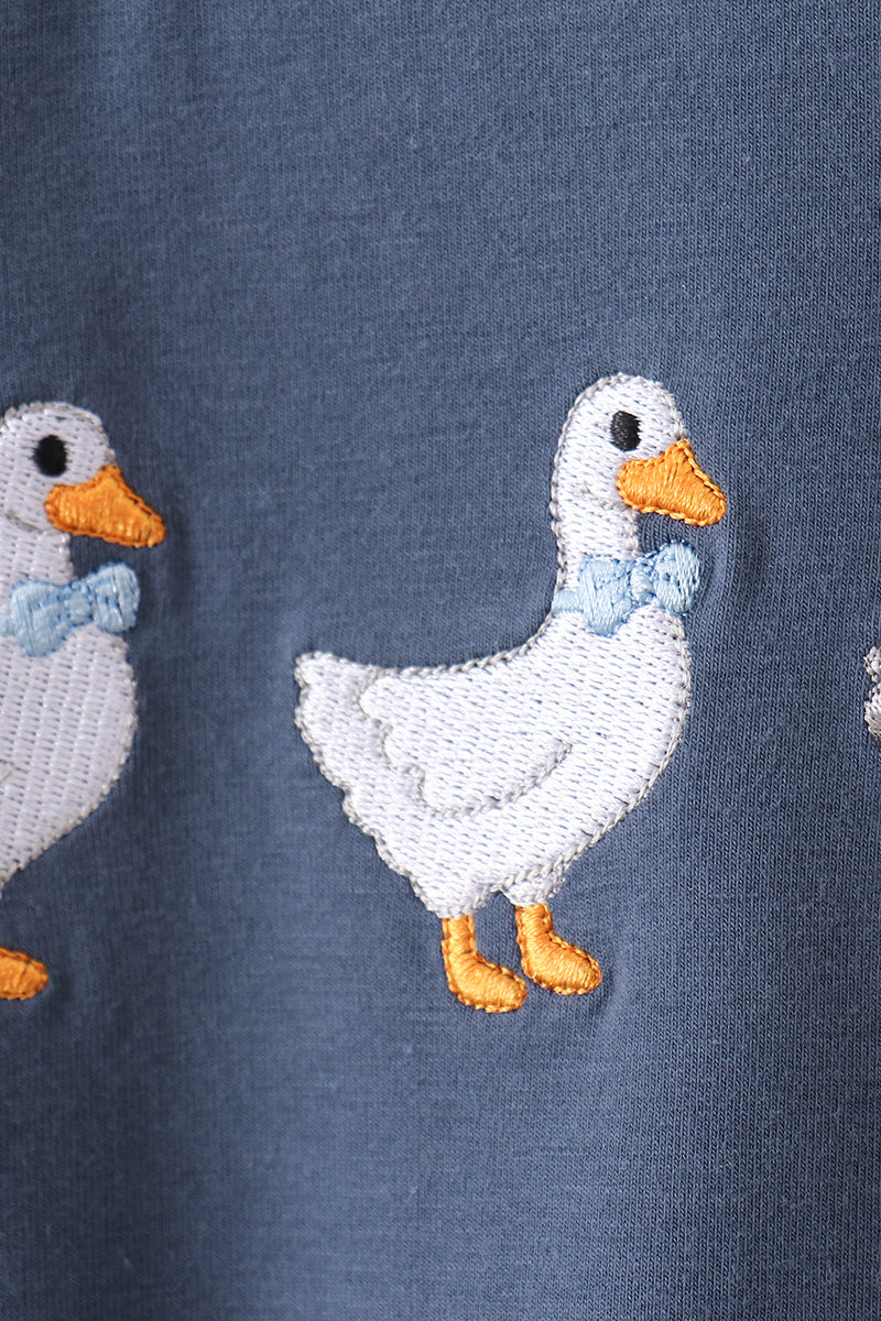 Navy duck embroidery romper