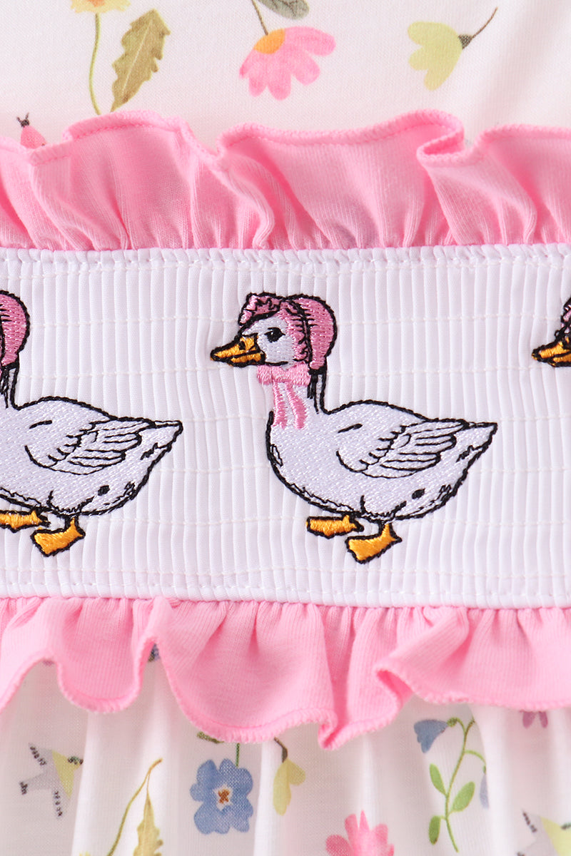Pink duck embroidery dress