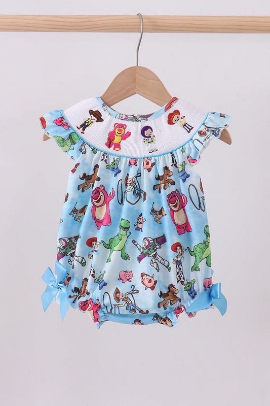 Blue character smocked ruffle bubble
