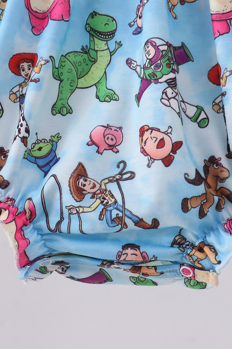 Blue character smocked ruffle bubble