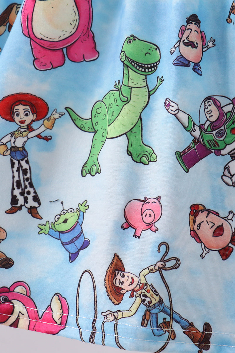 Blue character smocked ruffle bloomer set