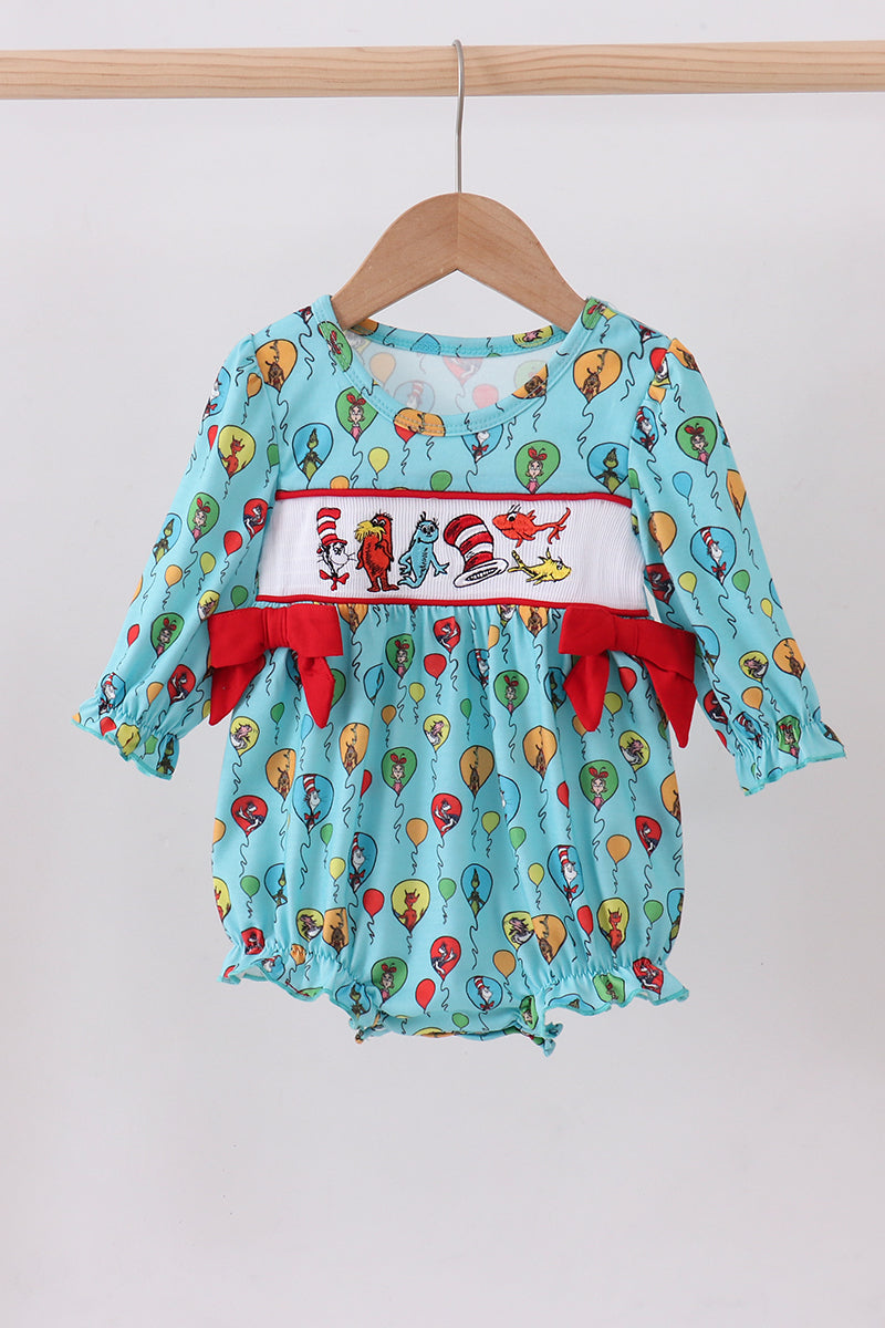 Mint Dr. Seuss smocked bow bubble