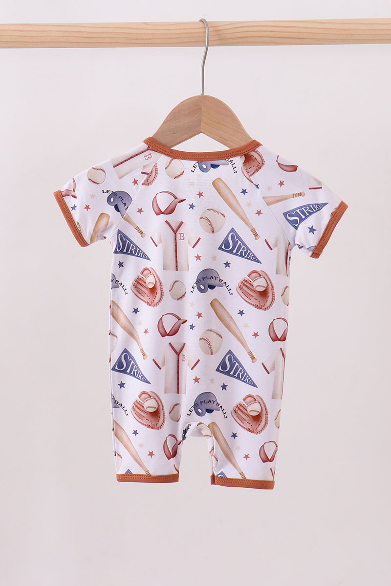 Brown baseball bamboo romper