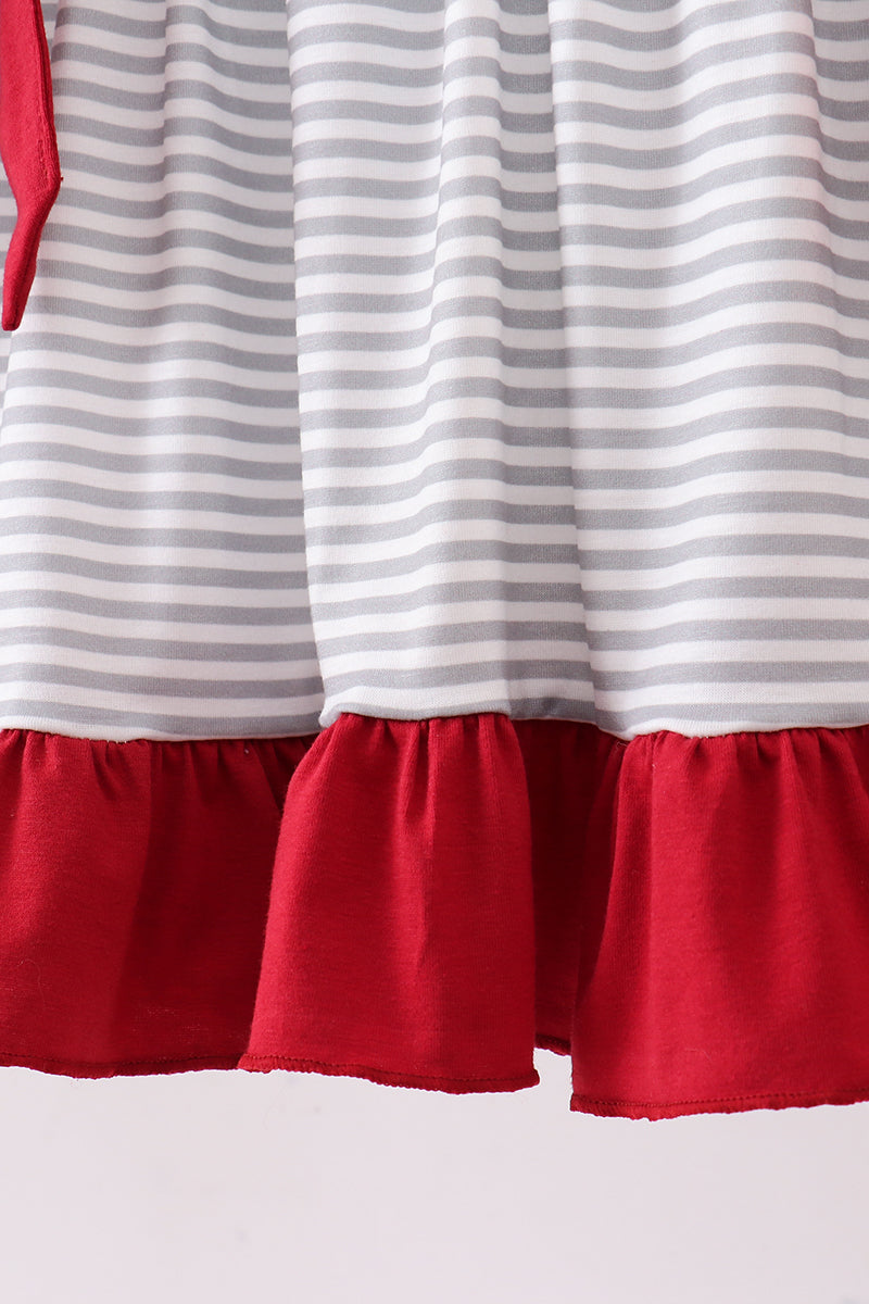 Maroon Alabama embroidery stripe ruffle dress