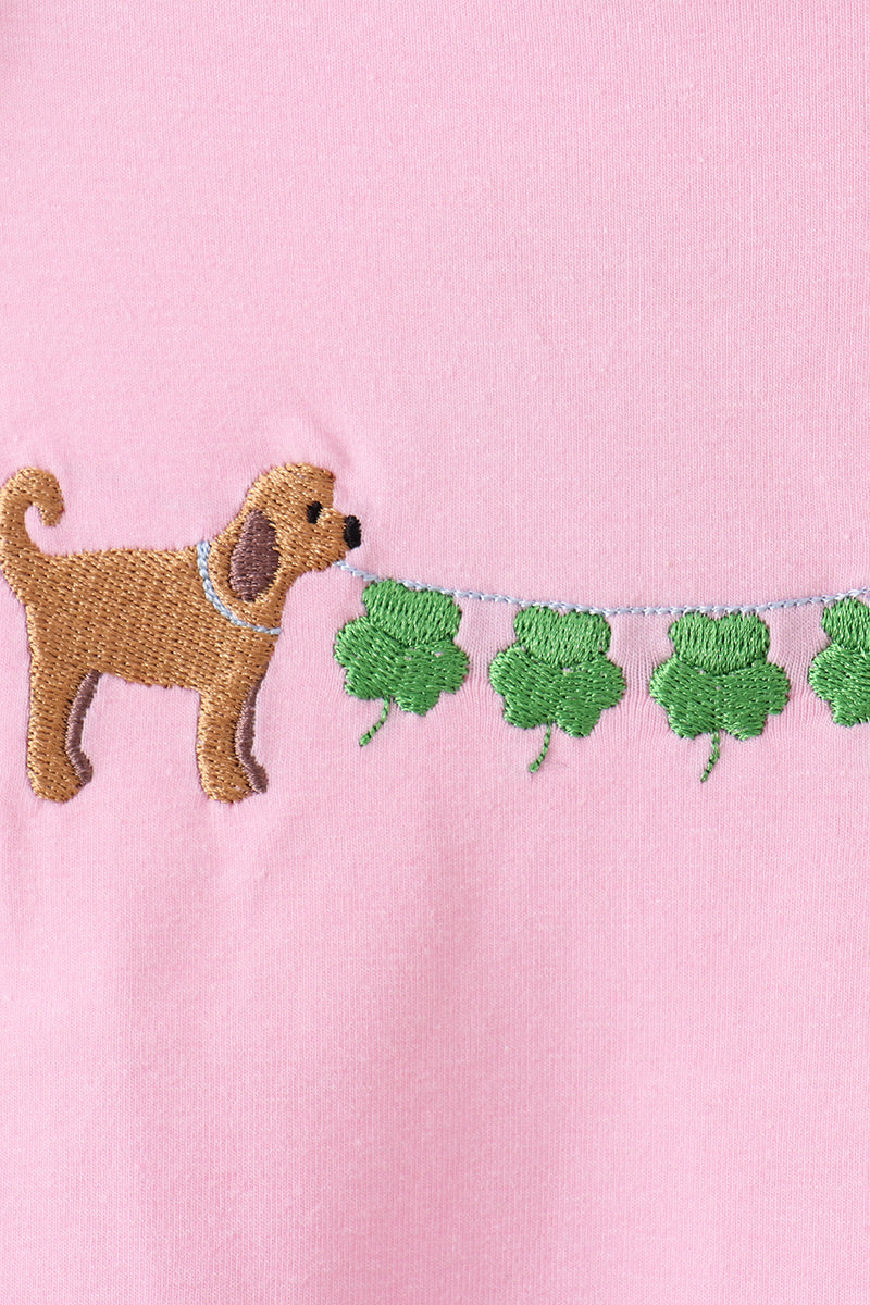 Pink puppy clover embroidery ruffle top