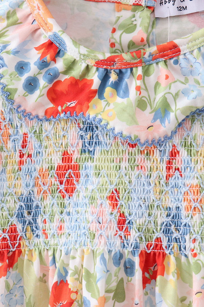 Floral smocked ruffle bloomer set