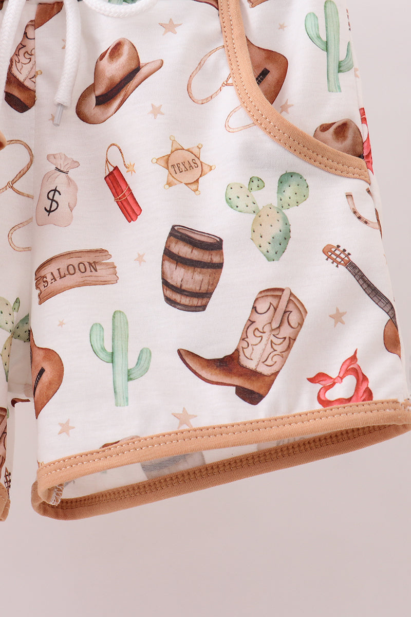 Western cowboy embroidery shorts set