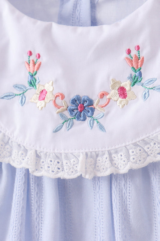 Blue jacquard floral embroidery dress